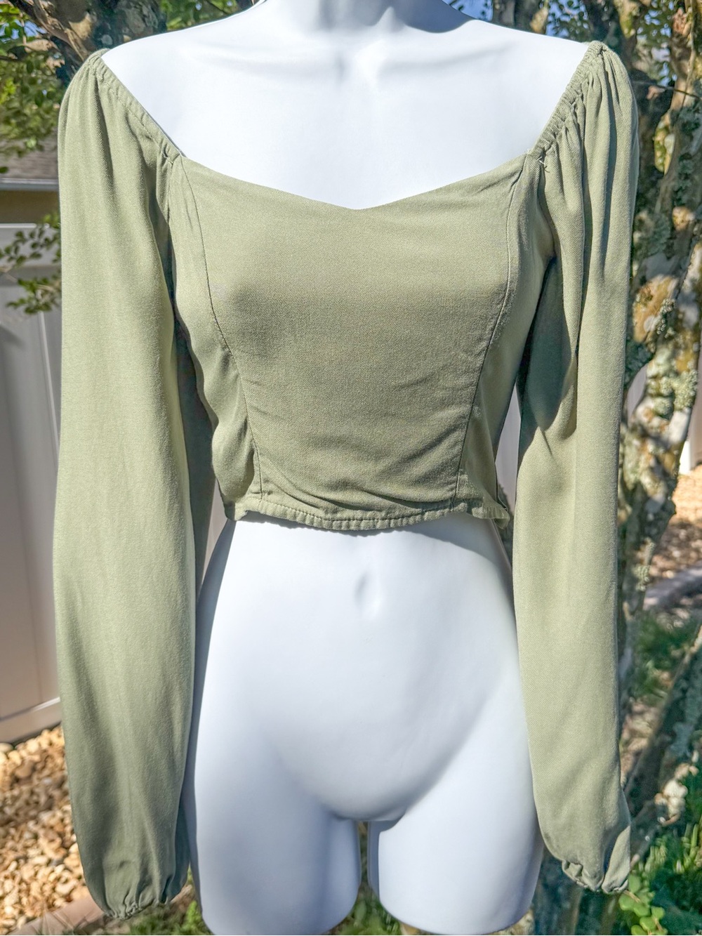 Forever 21 Sage Green Puff Sleeve Crop Top Size Small